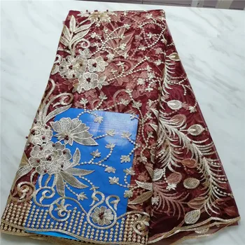 

African Lace Fabric French Lace Fabric High Quality With beads Nigerian Embroidery cheap Tulle Lace Fabric for wedding pl82-52