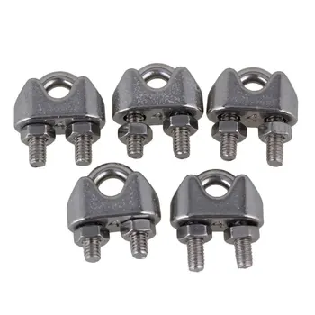 

5Pcs Silver U-shaped 304 Stainless Steel Cable Wire Rope Clip Clamps M4 Thread for 4mm Thickness Steel Rope