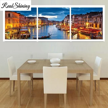 

3pcs 5D cross stitch diamond embroidery sale diy diamond painting Venice Canal Night rhinestone mosaic decoration home FS3656