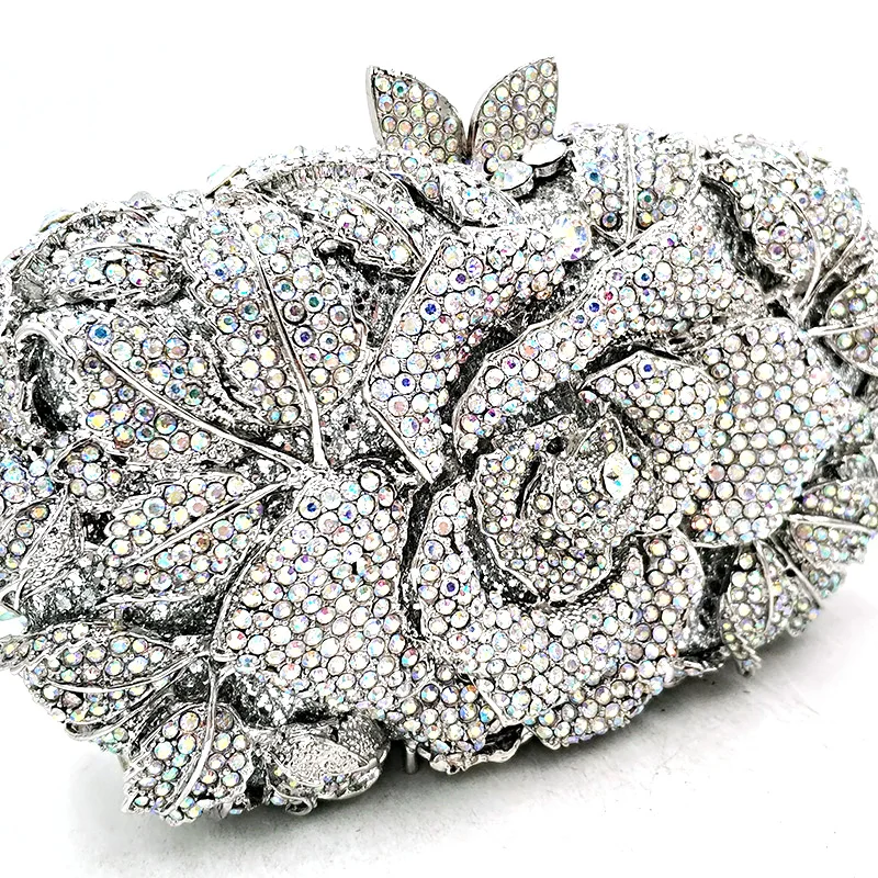 Bridal wedding party purse women evening party bag diamonds luxury colorful crystal clutch elegant rose flower crystal purse Evening Bags for women