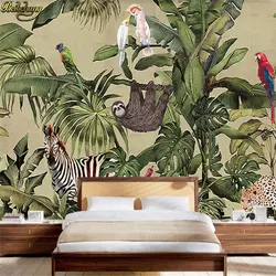 Beibehang пользовательские фото обои фрески Винтаж Rainforest Животные пальмовых листьев Гостиная ТВ фоне стены papel де parede