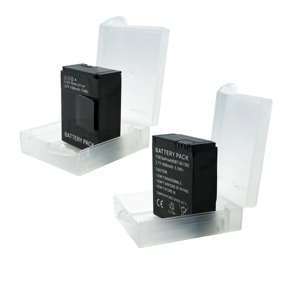 

2PCS AHDBT-301 battery Go pro Hero 3 HERO3+ AHDBT301 1600mAh Li-ion Batteries for GoPro HERO3 3+ Action camera accessories