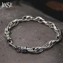 JINSE 100% Real Pure 925 Sterling Silver Bracelets for Women Men Fine Jewelry Vintage S925 Solid Thai Silver Chain Bracelet