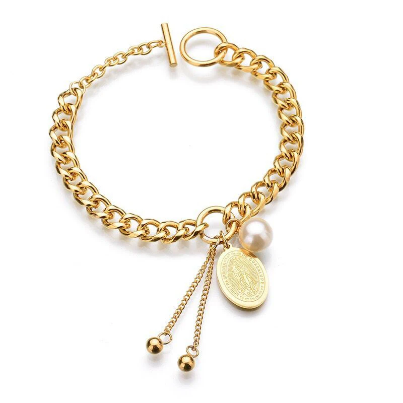 Wholesale Jewelry --(2 pcs/Lot ) 20cm 316L titanium steel Christian Virgin Mary Pearls Bracelets ewelry For Women No Fade | Украшения и