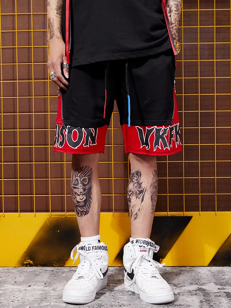 Модные хип-хоп мужские ломающиеся уличные танцевальные Свободные Поддельные Две части длиной до колена высокие уличные шорты Мужская одежда в стиле хип-хоп