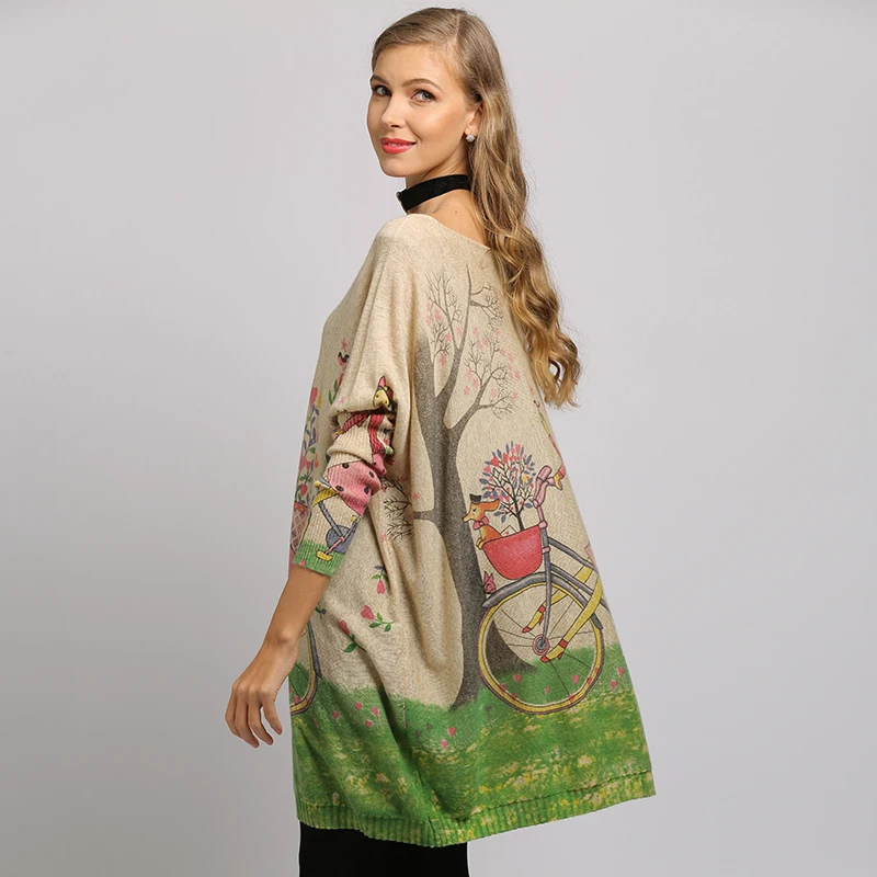 XIKOI женский свитер, большой размер, длинный рукав летучая мышь, Пуловеры с круглым вырезом, вязанная модная Свободная Женская повседневная одежда с цветочным принтом для девочек