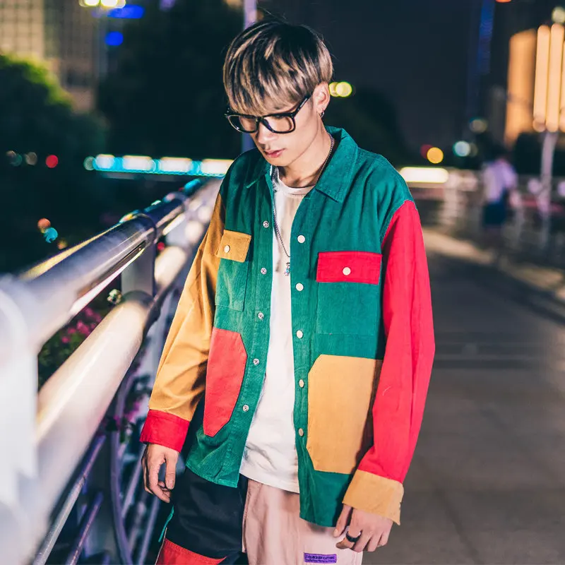 Men Hip Hop Thin Jacket Color Shirt 