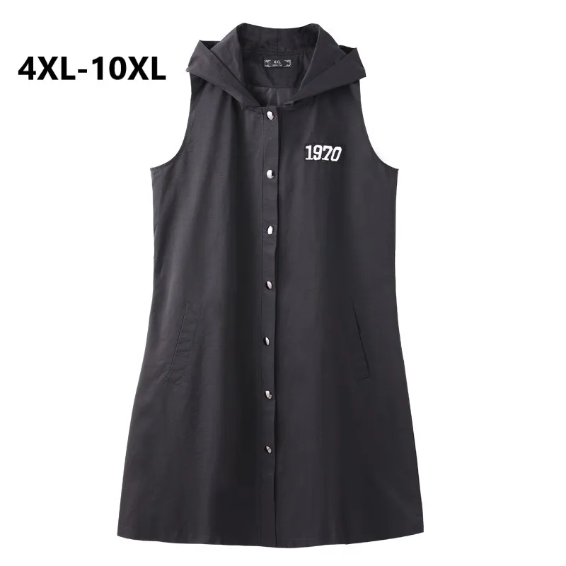 

Plus Size 4XL 6XL 8XL 10XL Women Spring Hooded Black Waistcoat Office Lady Long Sleeveless Casual Tops Sliming Vest For Femmes