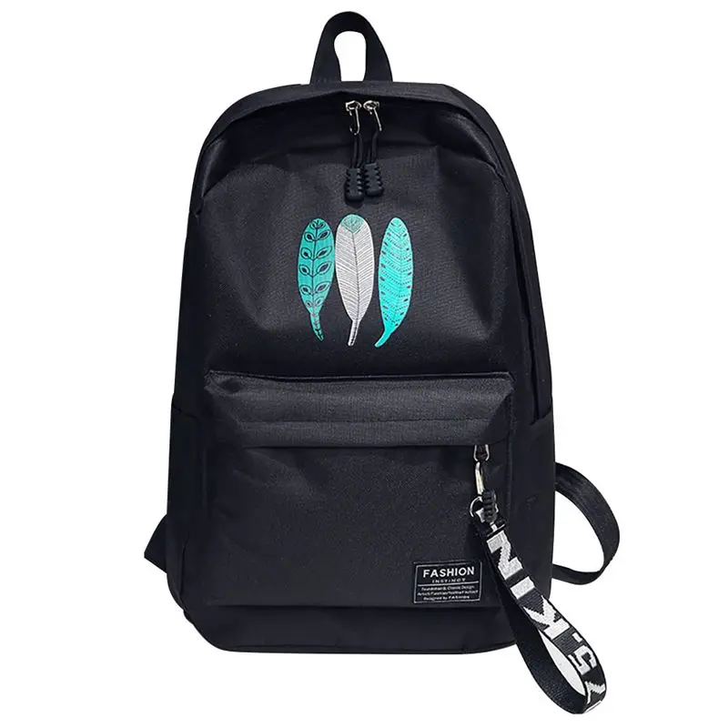 

Women Backpack Feather Print Travel Backpack School Bag Rucksack Student Backpacks Black