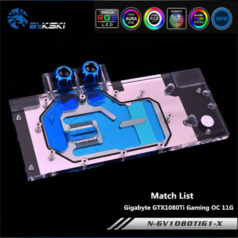 Водяной блок Bykski с полным покрытием и графическим процессором для VGA Gigabyte GTX1080Ti