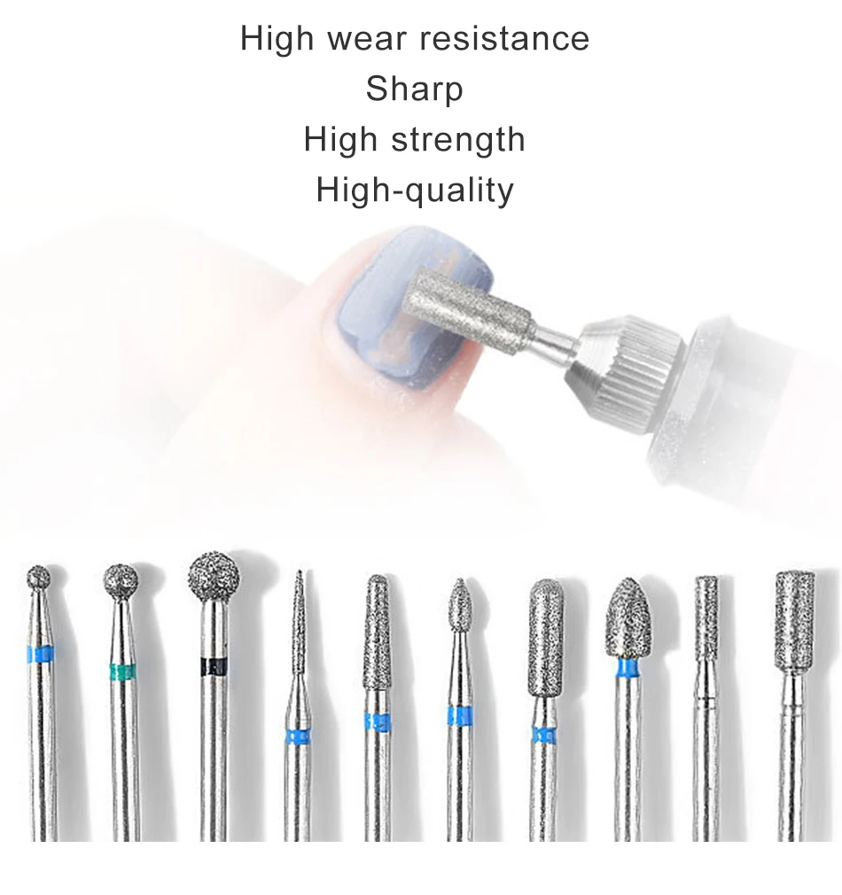 20000 ОБ/мин электрические сверла для ногтей набор 10 шт. Фрезерные фрезы маникюрный аппарат Кончики ногтей Электрический маникюр ногтей Педикюр пилка