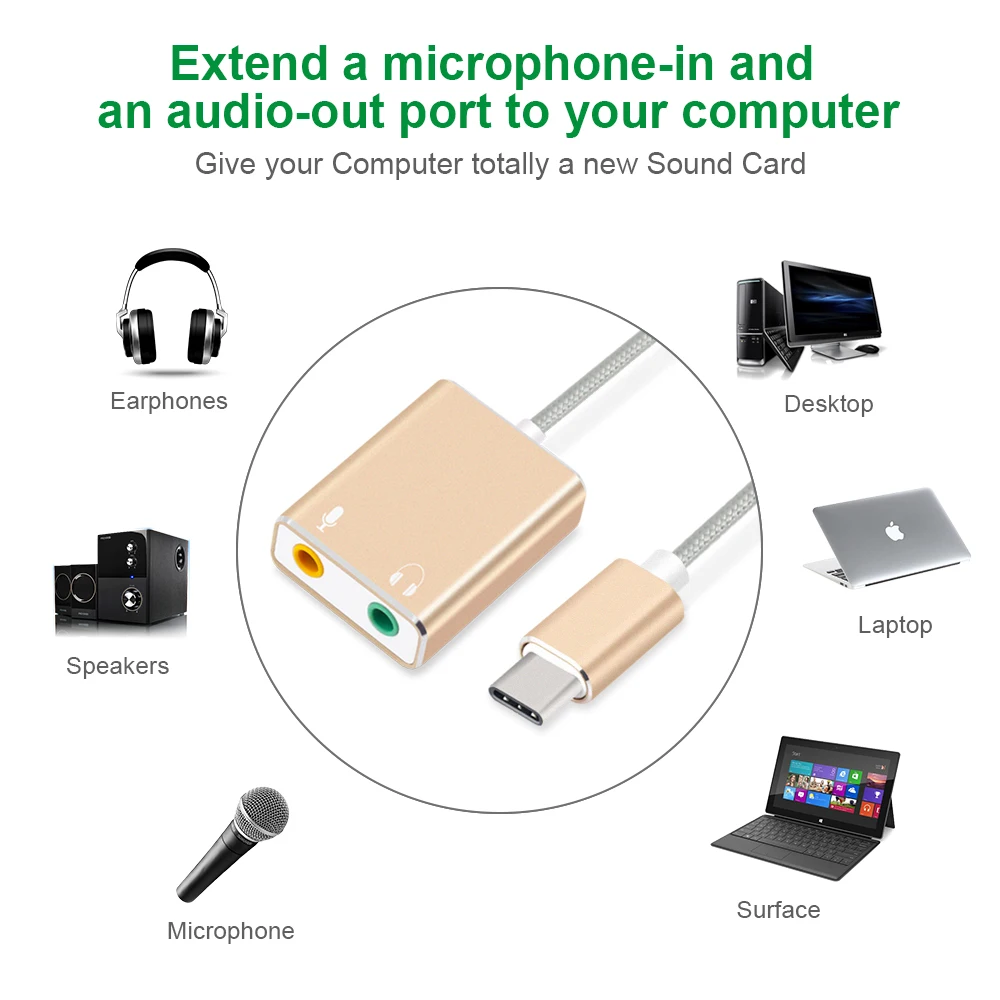 Usb type C type-C внешняя звуковая карта адаптер аудио карта USB-C к разъему 3,5 мм наушники микрофон для ноутбука Macbook Pro