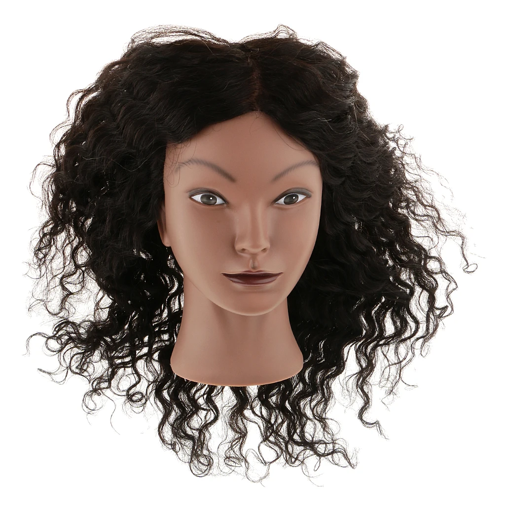 Silicone 100% Human Hair Practice Mannequin Manikin Head Doll + Plastic Cosmetology Clamp Set for Hairdressing Wigs Making
