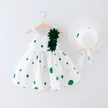 Summer New Casual Baby Dress+hat Cotton Print Flower Dot Sleeveless Infant Girl Dresses Toddler Babies Girls Appliques Clothes Summer New Casual Baby Dress+hat Cotton Print Flower Dot Sleeveless Infant Girl Dresses Toddler Babies Girls Appliques Clothes