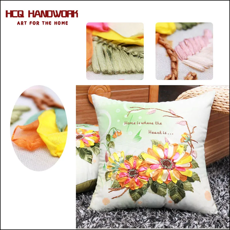 3D daisy flower Ribbons embroidery kit car pillow cover set handcraft DIY handmade cross stitch needlework art gift home decorat | Дом и сад
