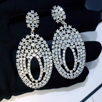 

luxury party engagement bridal accessories copper base AAA zirconia oval big heavy drop earrings for women fashion jewelry