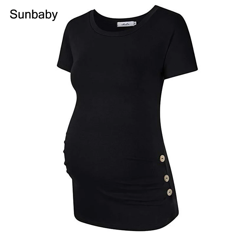 Черный Sunbaby/Одежда для беременных; цвет красный, черный, серый; плиссированная Футболка для беременных; Одежда для беременных; T0403 - Цвет: Черный