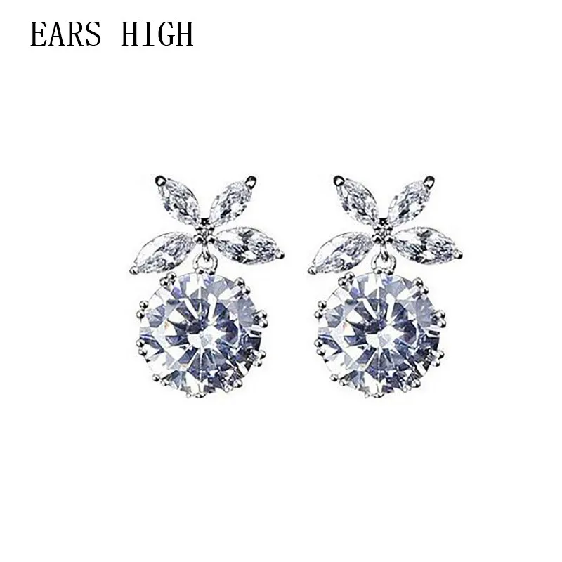 

EARS HIGH Korean Style Elegant Bling Crystal Earrings For Women Party Jewelry Simple Sweety Flower Rhinestone Statement Brincos