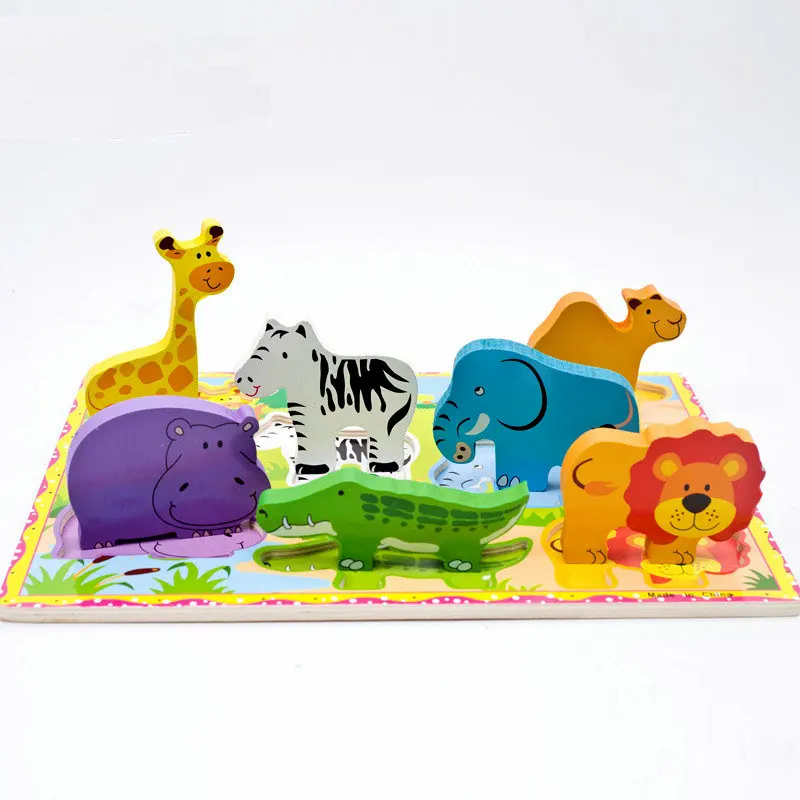 

Wooden Cartoon stereoscopic animal transport fruit hand grabbing jigsaw puzzle Children's early childhood educational toys