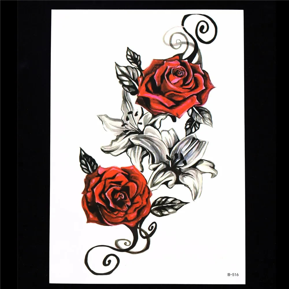 8 Pieces Rose Flower Pattern Design Tattoo Sticker Sand Clock Heart Temporary Leg Body Art Tattoo Sticker Sexy DIY Product HB#40 (10)