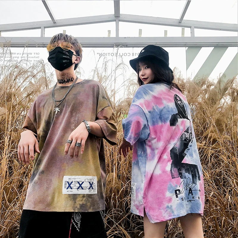 

Summer 2019 High Quality Multi-color Camouflage Personality Couple Hip Hop T-shirt Oversized Round Neck Cotton Harajuku Tee