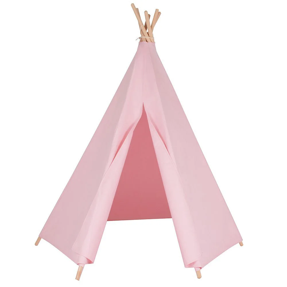 6 poles pink color teepee kid play tent cotton canvas kids teepee white
