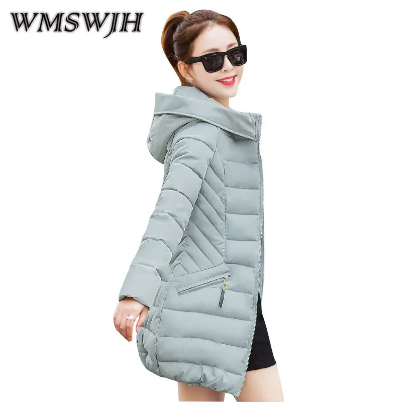 

Wmswjh Winter Women Jacket 2017 New Zipper Hooded Mid Long Cotton-padded Clothes Fashion Slim Long Sleeve Leisure Thick Coat