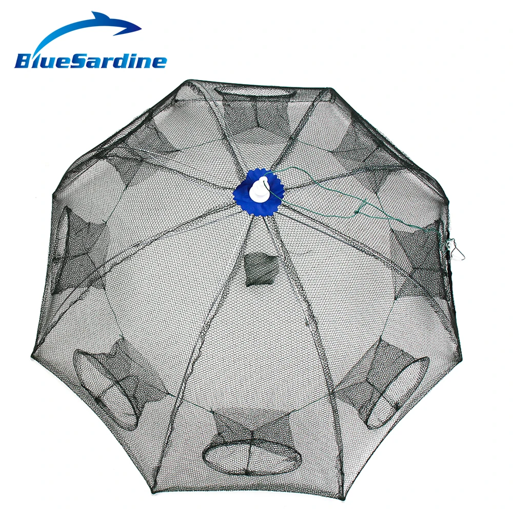

BlueSardine Nylon Automatic Fishing Net Shrimp Cage Mesh Net Fish Trap 8 Holes Fishing Tackle