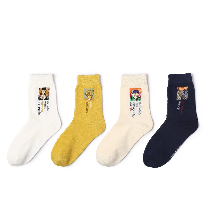 

Fashion Modern Renaissance Winter Oil Painting Van Gogh Sunflower Mona Lisa Socks Female Retro Art Abstract Happy Funny Socks