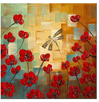 

Hand painted Square Abstract Paintings Red Flower Oil Hand Painting On Canvas