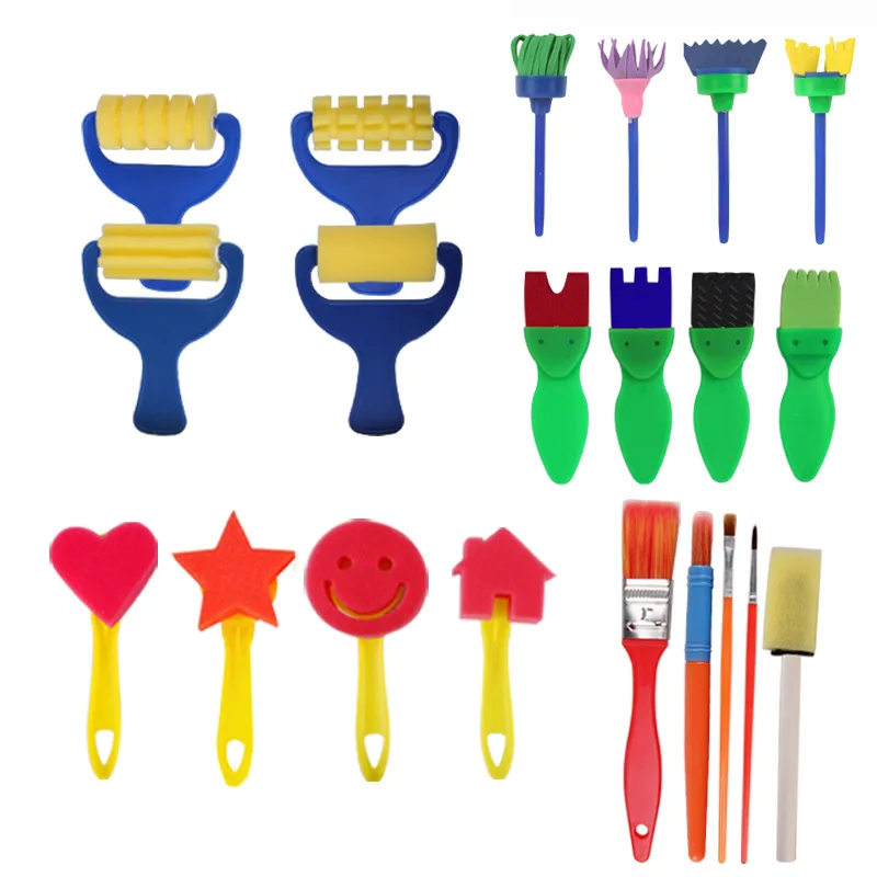 Peinture à la main outils timbres jouets fleur timbre éponge brosse ensemble Art fournitures pour enfants peinture apprentissage coloriage outil