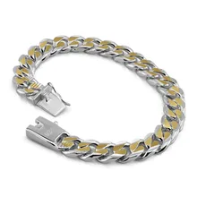 Personality gold and silver mixed color bracelet. Fashion 100% Solid 925 Silver 10mm21cm Men’s Bracelet. Men silver jewelry gift