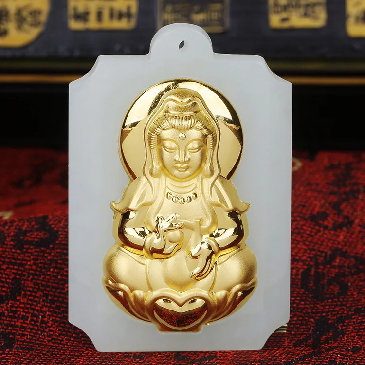 

2019 Real Choker Necklace Thomas Sabor Bracelet Manufacturers Selling Hetian Pendant 4 D Inset Jades Guanyin Men's And Women's