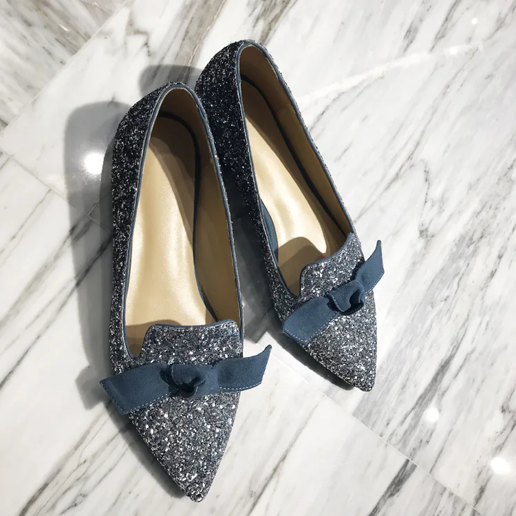 Stylesowner сладкий ботинок с банток острый носок Bling блёстки слипоны сезон: весна-лето обувь цвет серебристый, золотой черный на плоской подошв