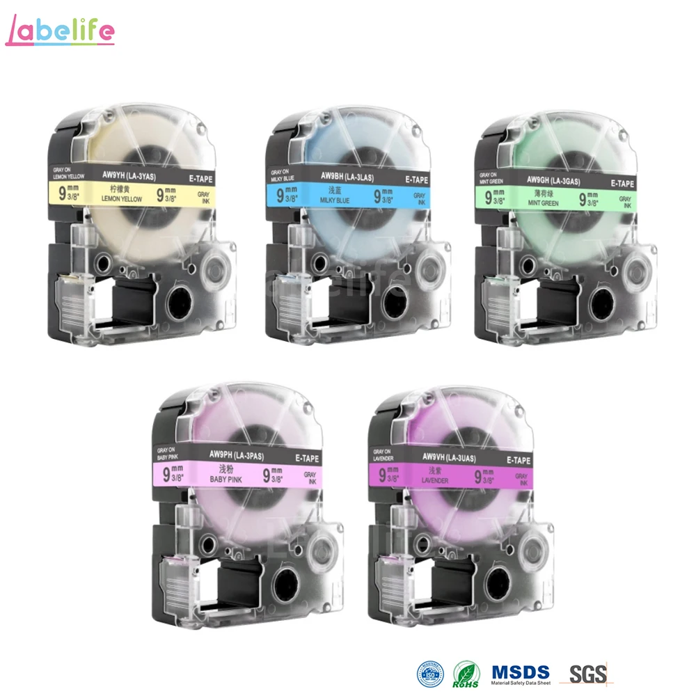 Labelife 5Pcs 9mm Pale Color AW9PH AW9YH AW9GH AW9BH AW9VH Compatible for Epson/Kingjim Label Printer LW-400 | Компьютеры и офис