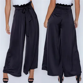 

New Arrival Women Casual Pants Lace Up Waist Summer Casual Loose Pants Trousers Women Palazzo Pants Wide Leg Trousers