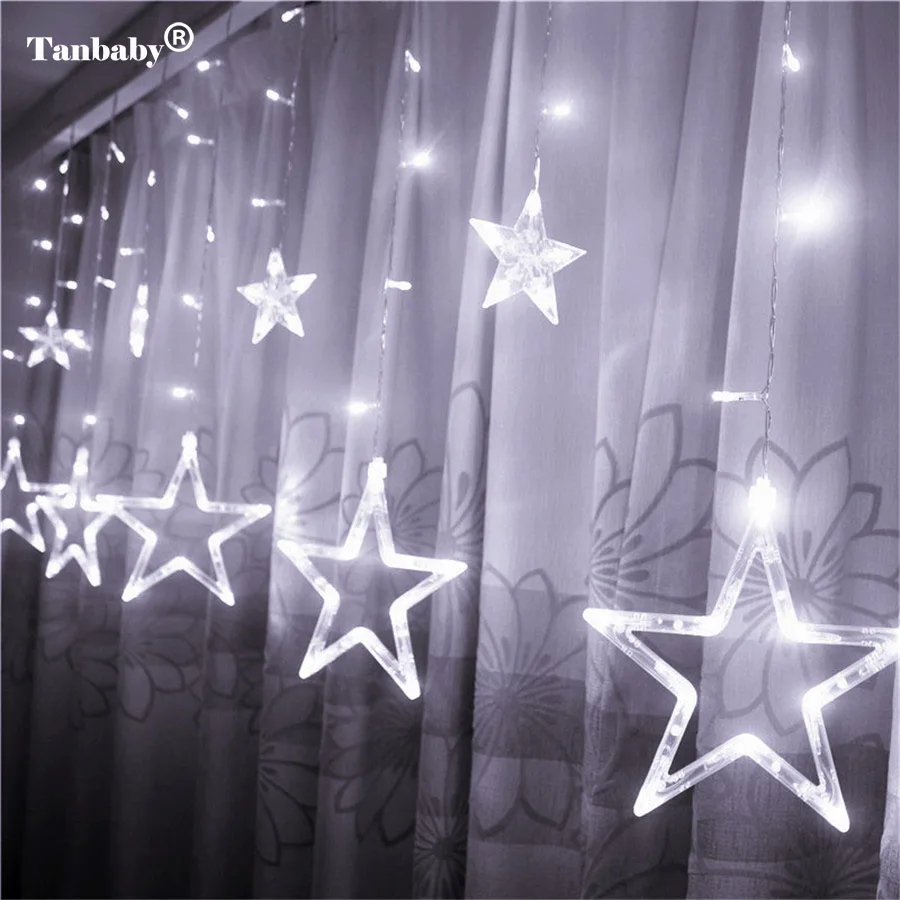 Светодиодный оконный занавес огни Stare 2,5 м 12 звезд струны китайские фонарики 8 режимов рождественские домашние праздничные Свадебные световые украшения