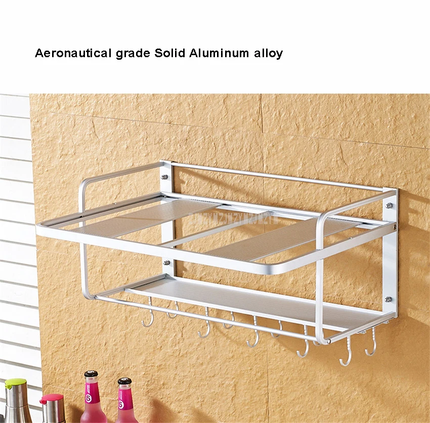 Solid Aluminum Alloy 2 Layer Kitchen Shelf Rack Support Frame Microwave Oven Wall Mount Shelf Bracket Silver Load weight 150kg