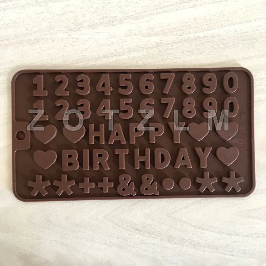 

Happy Birthday Letters Numbers Punctuations Heart Shapes Silicone Chocolate Mold Biscuit Candy Cake Decorating Tools GQ020