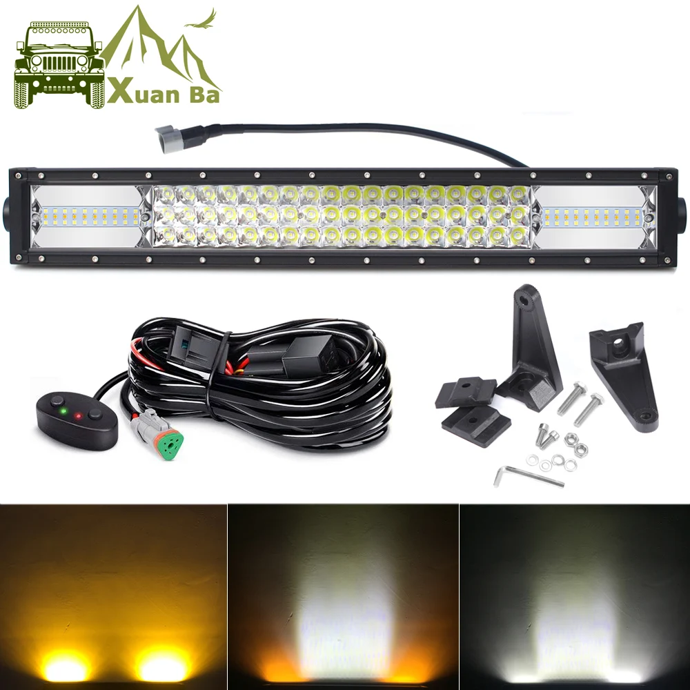 Goede 22 inch 342 w Led Offroad Bar Licht Voor Wit Amber Flood Spot Combo Balken Lada Niva 4x4 off Road ATV Uza SUV Vrachtwagens Barra Lichten