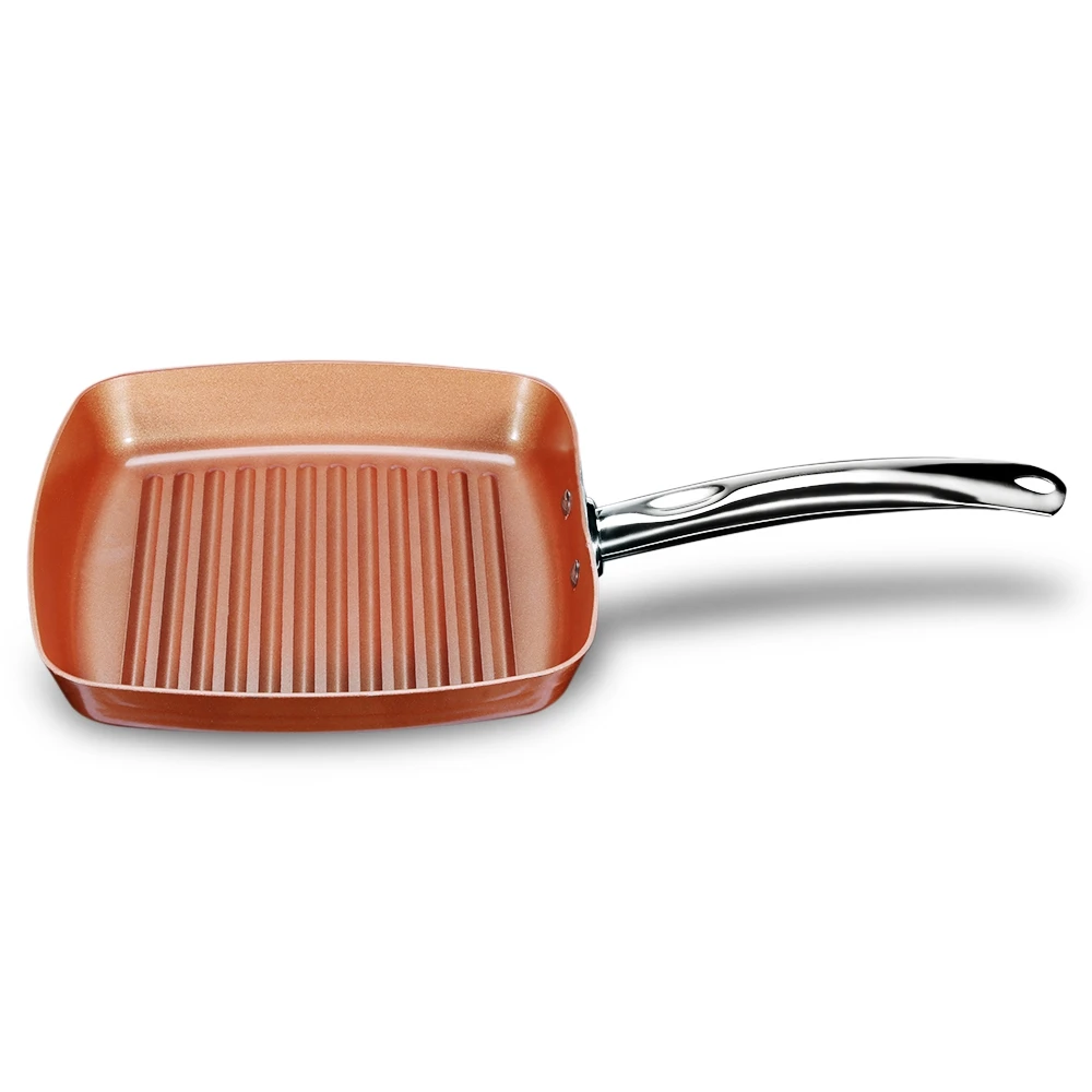 

Non-stick Copper Frying Square Grill Pan Skillet with Ceramic Coating Induction Cooker Safe