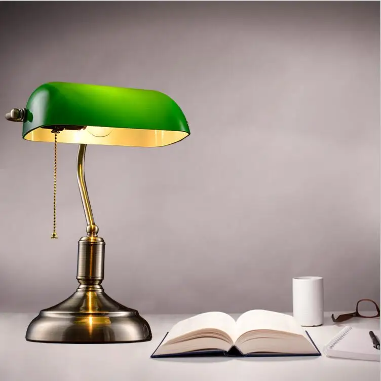 Retro antique brass green glass shade Table Lamps lights for study room living room bank office book student desk lamps light