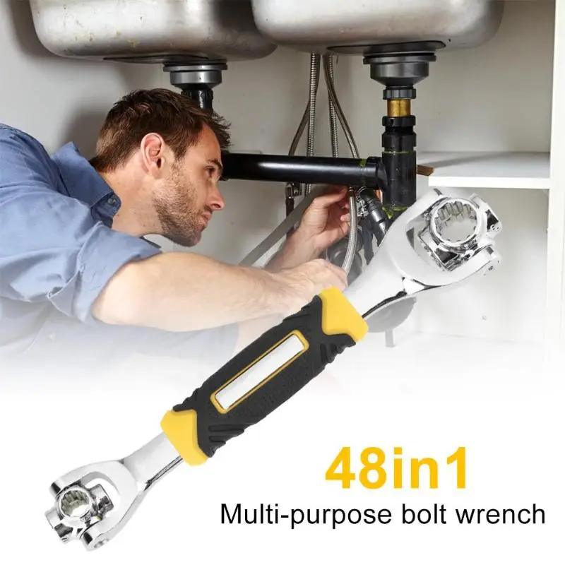 

25cm Wrench 48 in 1 Tools Socket Works with Spline Bolts Torx 360 Degree 6-Point Universal Furniture Car Repair Tools