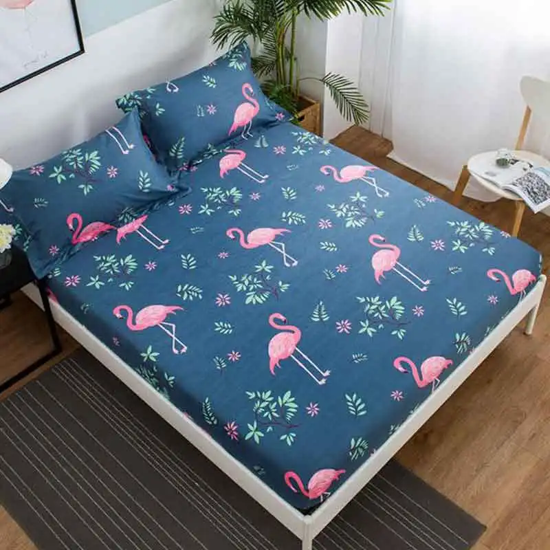 Flamingos Printed Mattress Pad Cover Bed Elastic Dust Mite Mattress
