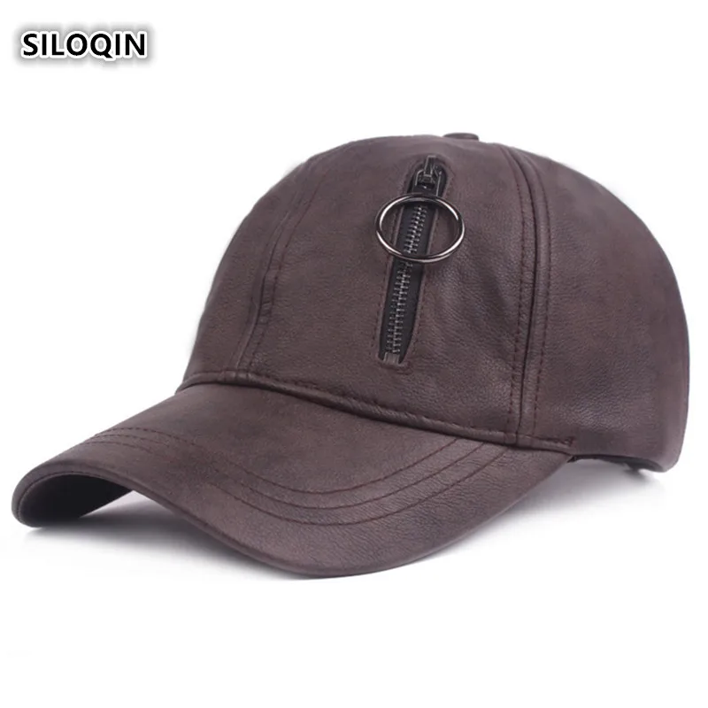 

SILOQIN Man's Baseball Cap Autumn Winter Leather Caps Hip Hop Adjustable Size Tourism Mountaineering Snapback Windproof Dad Hat
