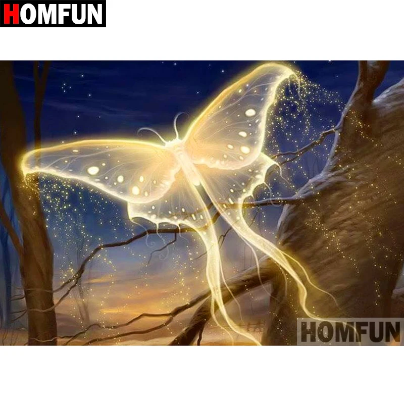 

HOMFUN 5D DIY Diamond Painting Full Square/Round Drill "Glowing butterfly" Embroidery Cross Stitch gift Home Decor Gift A08344