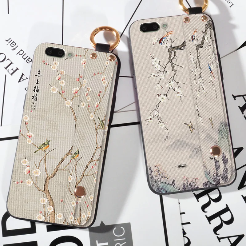 

3D Embossed Flowers Case For OPPO R11 / R11 plus Hand Cover Wrist Strap Cases For OPPO R11S / R11S Plus Capa Stand Coque