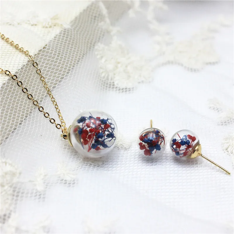 

2019 new fashion brand jewelry set handmade glass beads flower stud earrings for women simple chain choker necklace&pendants