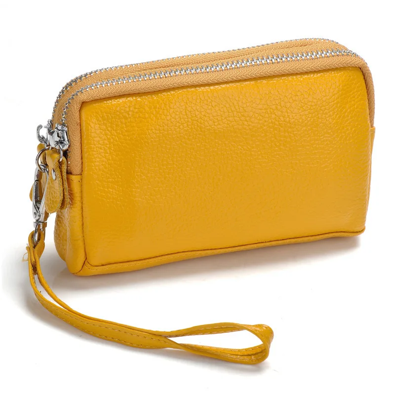 Модный женский кошелек из натуральной кожи, длинный клатч, Женский кошелек на двойной молнии, цена в долларах, кошелек из воловьей кожи, сумочка carteira - Цвет: brilliant yellow