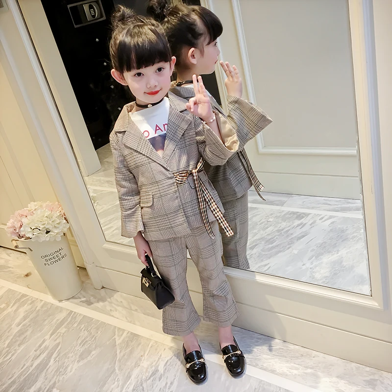 

2018 new spring autumn baby girls clothing sets fashion blazer +trousers 2 pcs